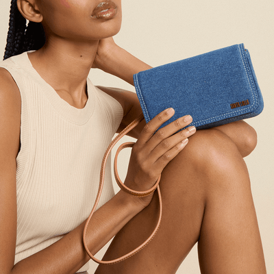 Bolsa Pequena Jeans Azul Alça Transversal
