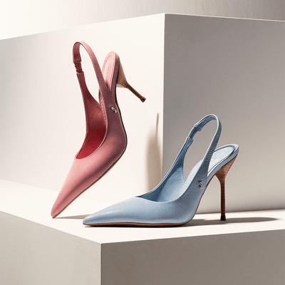 Scarpin Slingback Couro Confort Azul Salto Alto