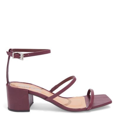 Sandália Couro Confort  Salto Bloco Médio Bordô