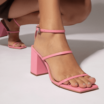 Sandália Couro Confort Rosa Salto Bloco