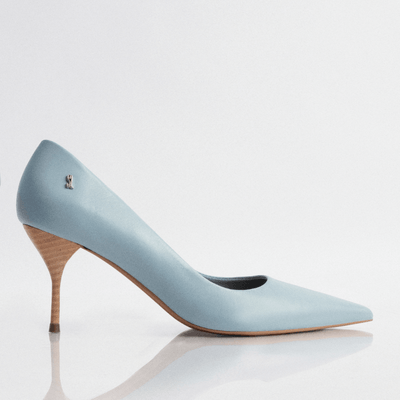 Scarpin Azul Couro Confort Bico Fino