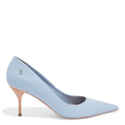 Scarpin Azul Couro Confort Bico Fino