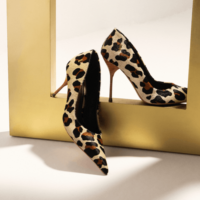 Scarpin Couro Estampa Animal Print Onça Salto Alto Fino