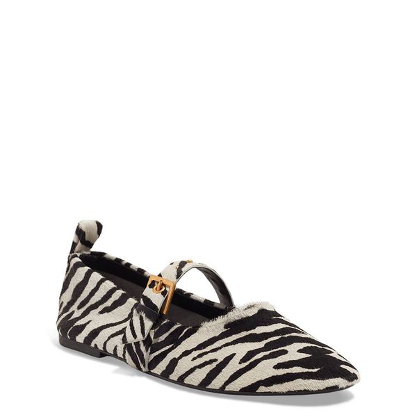 Sapatilha Couro Animal Print Estampa Zebra  Bico Redondo