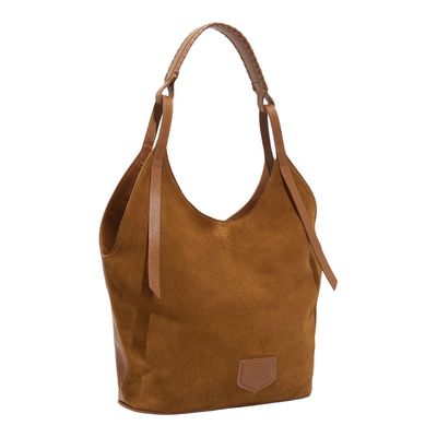 Bolsa Couro Camurça Marrom Safari Alça De Ombro