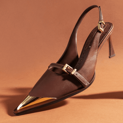 Scarpin Slingback Couro Pelica Soft Marrom Dark