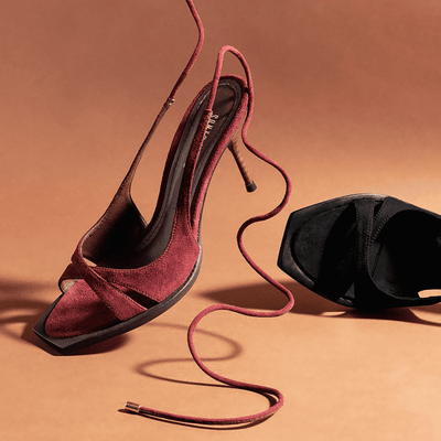 Sandália Couro Camurça Salto Alto Fino Amarração Vermelho Merlot
