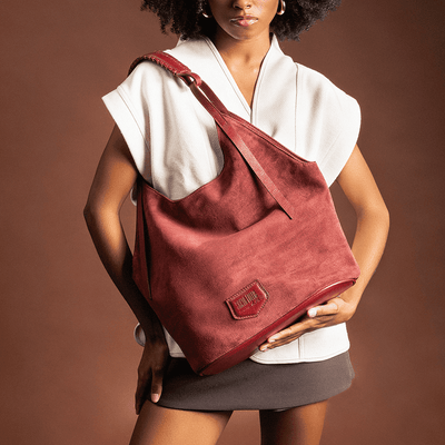 Bolsa Couro Camurça Vermelho Merlot Alça De Ombro
