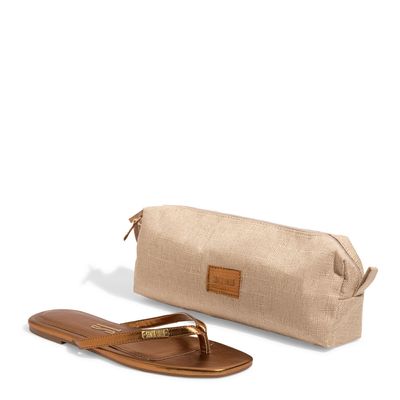 Kit Rasteira Metalizada Bronze e Necessaire