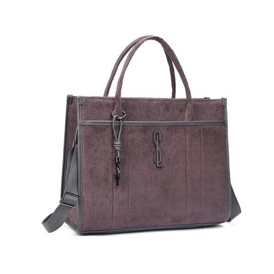 Bolsa Grande Veludo Cinza Alça Dupla