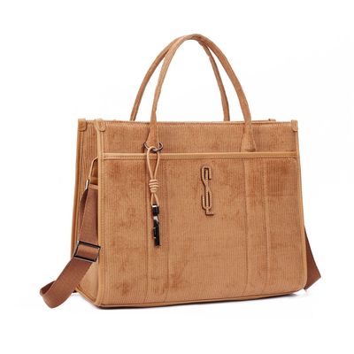 Bolsa Grande Veludo Caramelo Alça Dupla