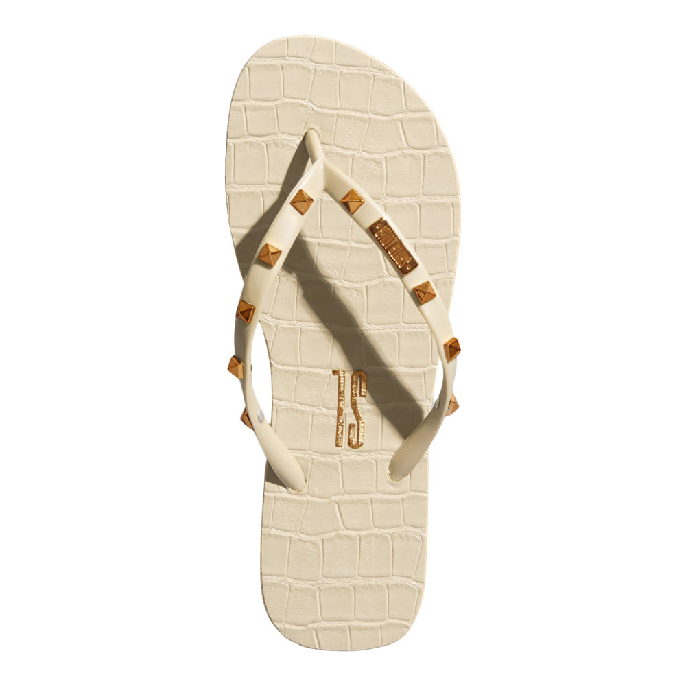 Chinelo Flip Flop Verniz Tachas Spike Off White - Santa Lolla