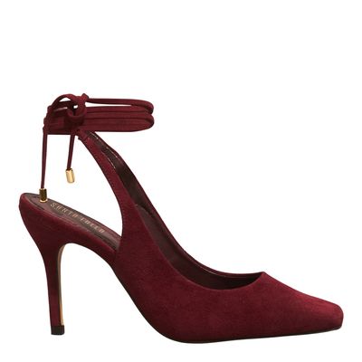 Scarpin Boneca Couro Camurça Vermelho Ruby Amarração