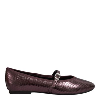 Sapatilha Couro Serpente Metalizada Vermelho Marsala