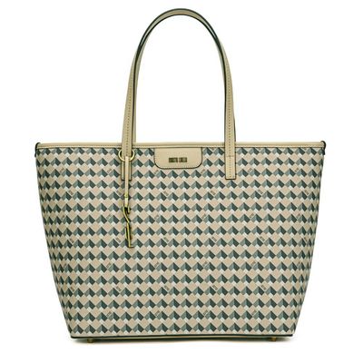 Bolsa Shopper Risco Cubos Bege Alça De Ombro