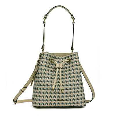 Bolsa Bucket Risco Cubos Bege Duas Alças