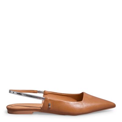 Sapatilha Slingback Couro Confort Caramelo Bico Fino