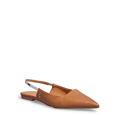 Sapatilha Slingback Couro Confort Caramelo Bico Fino