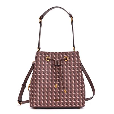 Bolsa Bucket Risco Cubos Marrom Duas Alças