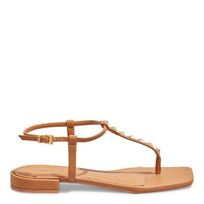 Rasteira Napa Soft Tachas Spikes Bege Bico Quadrado