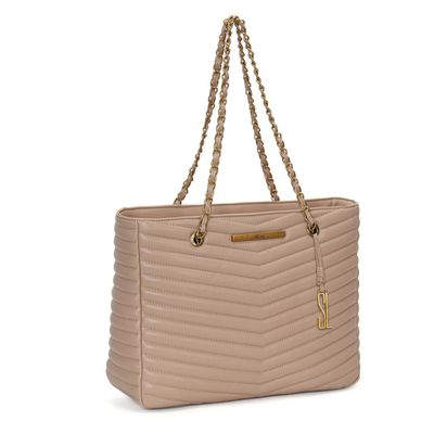 Bolsa Shopper Soft Matelassê Bege Alça De Ombro