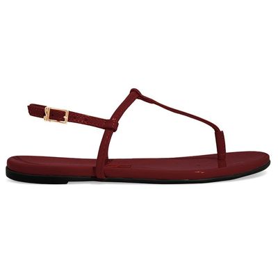 Rasteira Verniz Anzeli Vermelho Marsala Bico Redondo