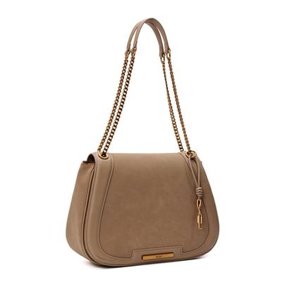Bolsa Camurça Bege Alça de Ombro Corrente