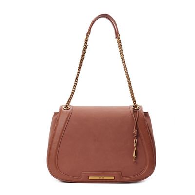 Bolsa Camurça Marrom Alça de Ombro Corrente