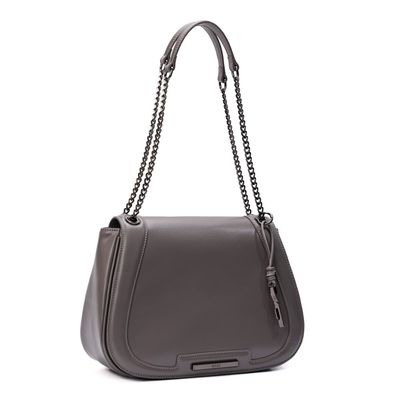 Bolsa Soft Cinza Alça de Ombro Corrente