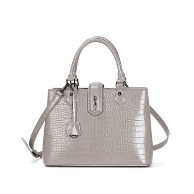Bolsa Tote Croco Cinza Alça Dupla