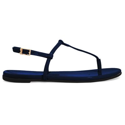 Rasteira Verniz Anzeli Azul Navy Bico Redondo