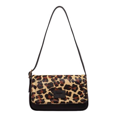 Bolsa Couro Pelo Animal Print Onça Alça De Ombro