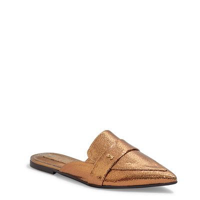 Mule Mocassim Metalizado Glow Bronze Bico Fino