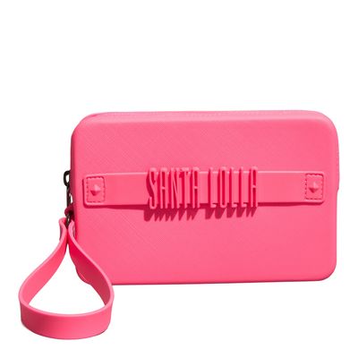 Clutch Borracha Rosa Neon Alça De Mão