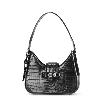 Bolsa Baguete Croco Preta Alça De Ombro