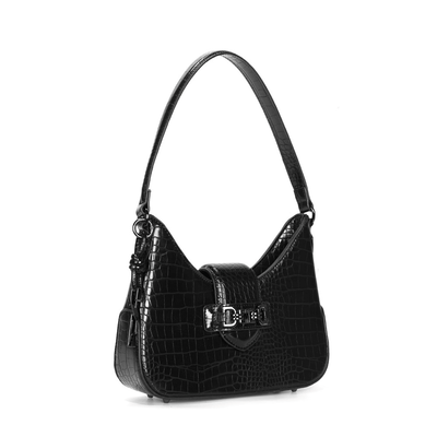 Bolsa Baguete Croco Preta Alça De Ombro