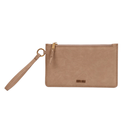 Clutch Pequena Camurça Bege Alça De Mão
