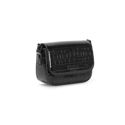 Bolsa Pequena Material Croco Preta Alça Transversal