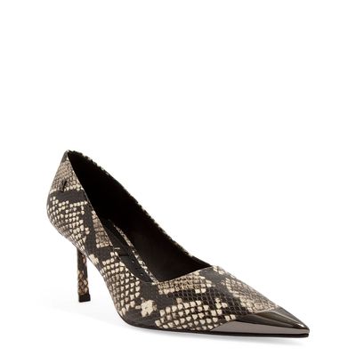 Scarpin Couro Animal Print Estampa Cobra Bico Fino Metalizado