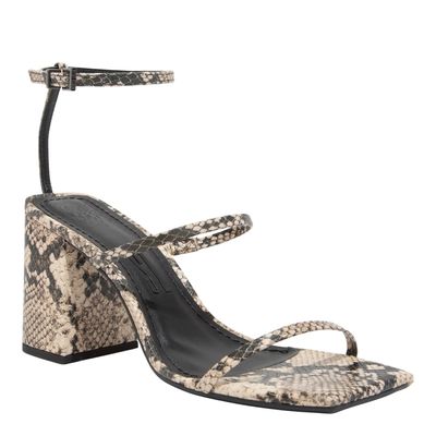 Sandália Lolla Couro Estampa Animal Print Cobra Salto Alto Bloco