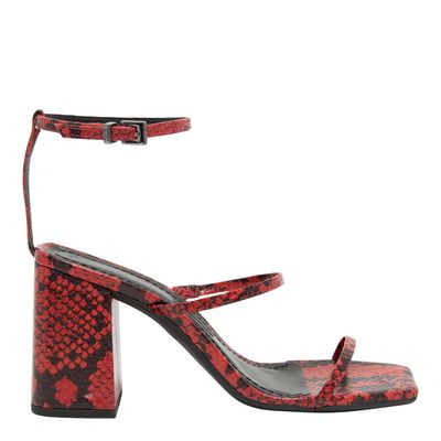 Sandália Lolla Couro Estampa Cobra Salto Alto Vermelho