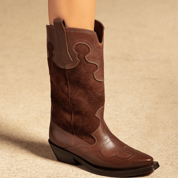 Bota Western Couro Confort Marrom Cano Longo