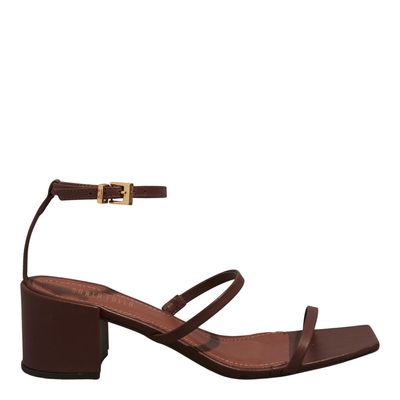 Sandália Lolla Couro Confort Marrom Chocolate Salto Bloco Baixo