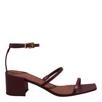 Sandália Lolla Couro Confort Vermelho Salto Bloco Baixo