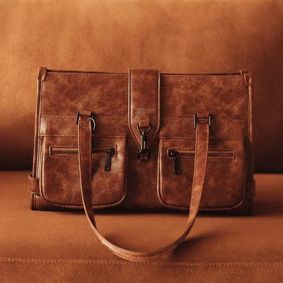 Bolsa Grande Material Rustico Marrom Alça De Ombro