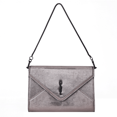 Bolsa Clutch Envelope Metalizada Cinza Alça De Mão