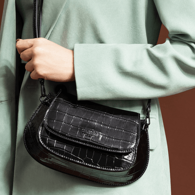 Bolsa Croco Preta Alça De Ombro