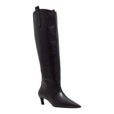 Bota Couro Nobre Preta Bico Fino Cano Longo