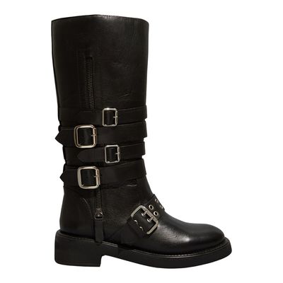 Bota Fivelas Couro Confort Cano Alto Montaria Preta