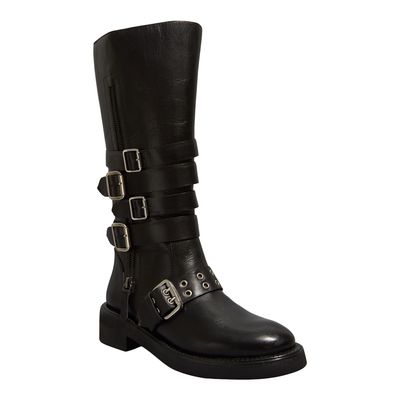 Bota Fivelas Couro Confort Cano Alto Montaria Preta